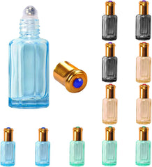 12 Pcs 12ml Mini Glass Roll-on Bottles Clear Essential Oil Liquid Roller Refillable Perfume Bottle for Travel Home