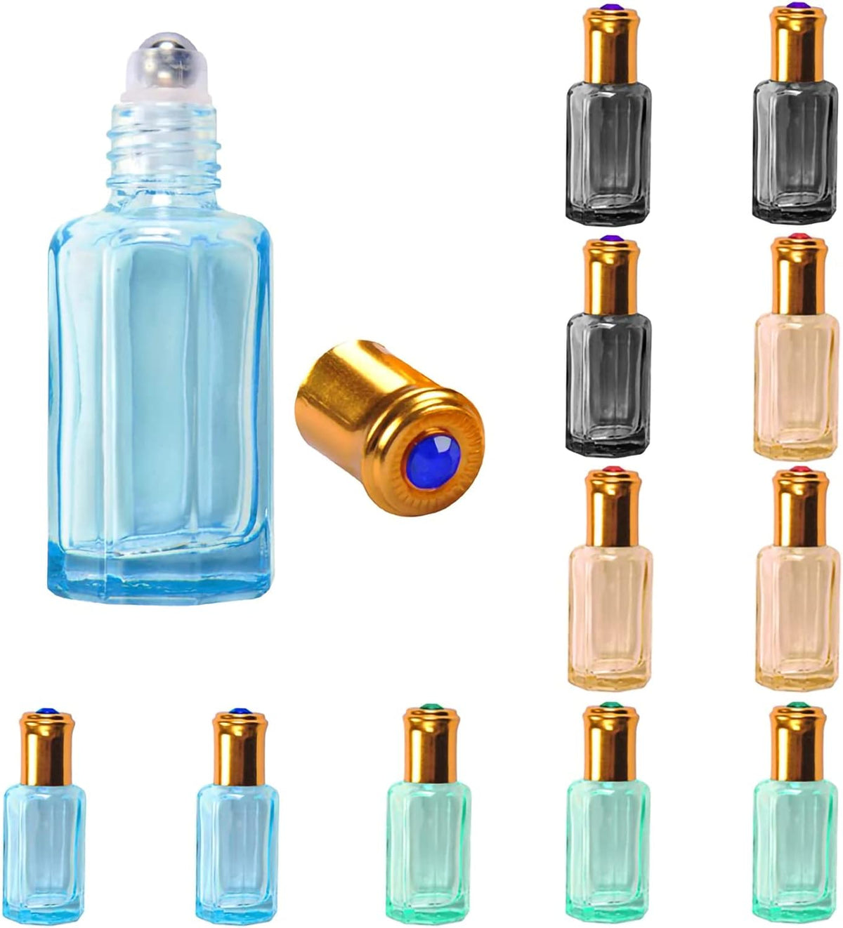12 Pcs 12ml Mini Glass Roll-on Bottles Clear Essential Oil Liquid Roller Refillable Perfume Bottle for Travel Home